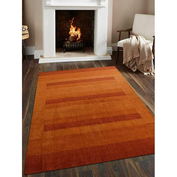 Rugsotic Carpets Hand Knotted Loom Woolen 6' 7'' x 9' 10'' Contemporary Area Rug Blue Light Blue