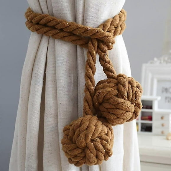 Tassel Curtain Tie Backs, One Pair Of Handmade Tied Back Curtain Clip Tassel Cotton Rope Tie Ball Back Curtain Accessories(Brown)