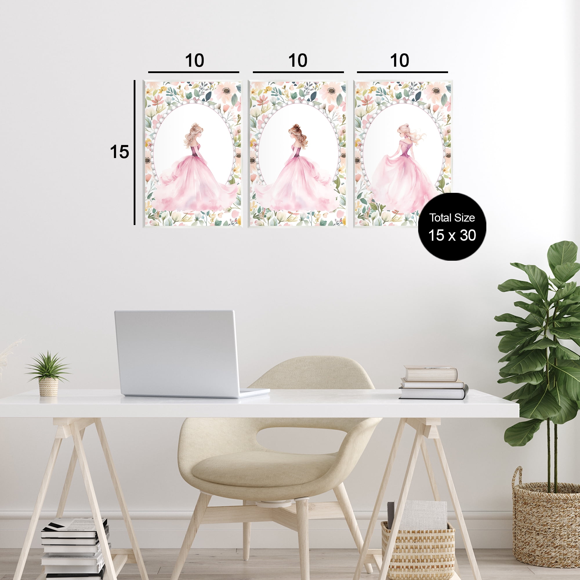 Stupell Industries Bordered Princess Love 3 Piece Wall Plaque Art Set, design by Christine Simpson Art
