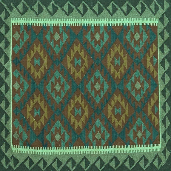 Ahgly Company Indoor Square Oriental Turquoise Blue Traditional Area Rugs, 6' Square
