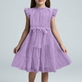 thumbnail image 2 of MEZZALL Girls Dresses Ruffle Sleeves Summer Ruffle Neck Chiffon Dress Plain Children Elegant A-Line Party Dress Kids Festive Dress With Belt 5 13 Years Soft Toddler Baby Wear 130, 2 of 5