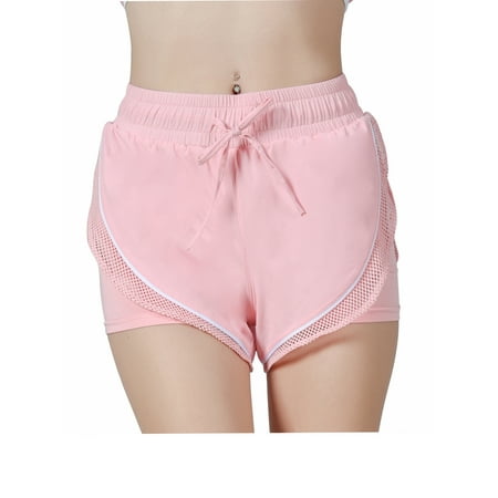Women Summer Casual Fake Two-piece Running Sport Shorts Yoga Gym Jogging Mesh Breathable Waistband Hot Pants