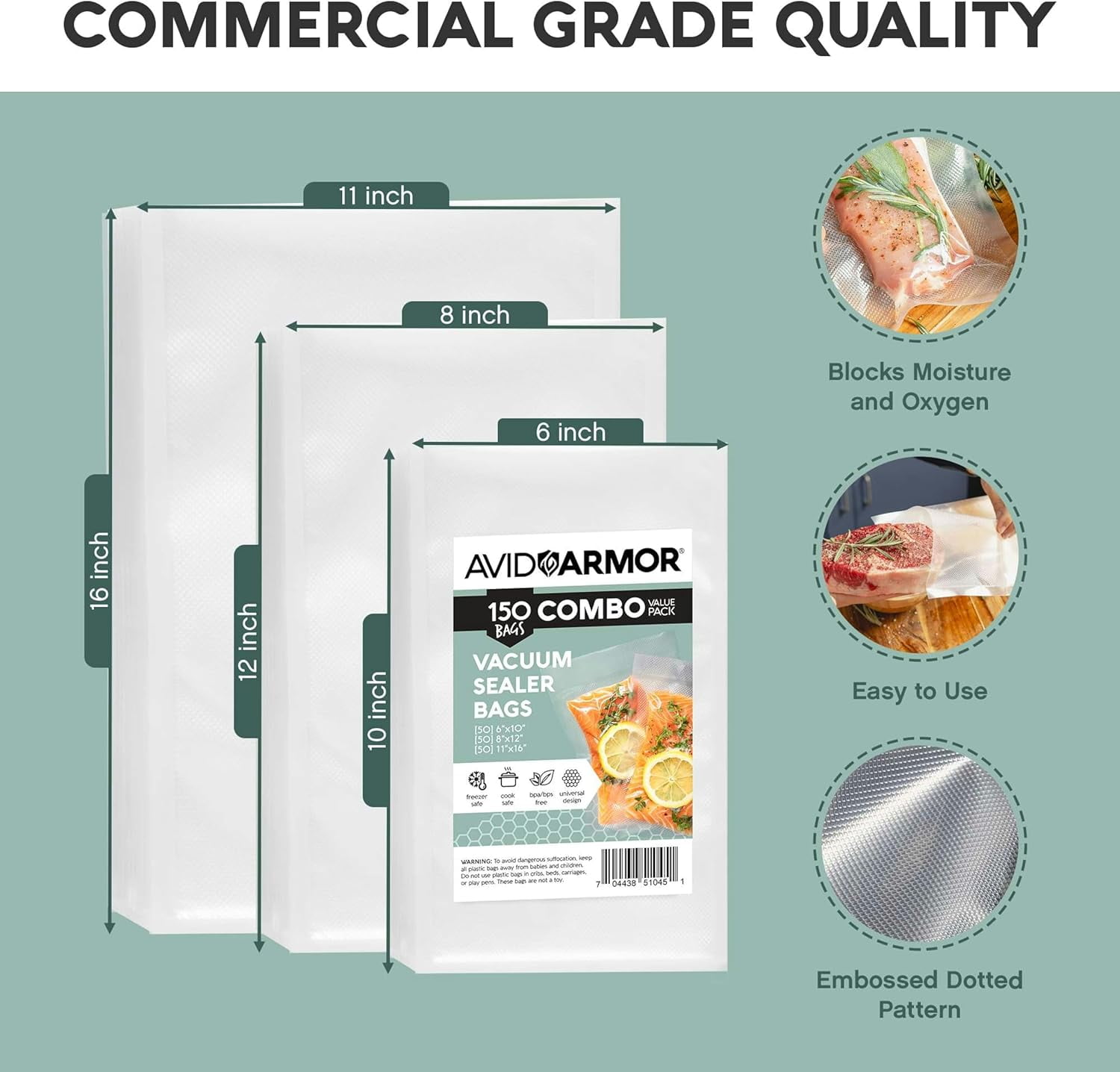 Avid Armor Pre-Cut Vacuum Seal Bags, 150 Pack, Food Saver Bags for Sealer, Clear