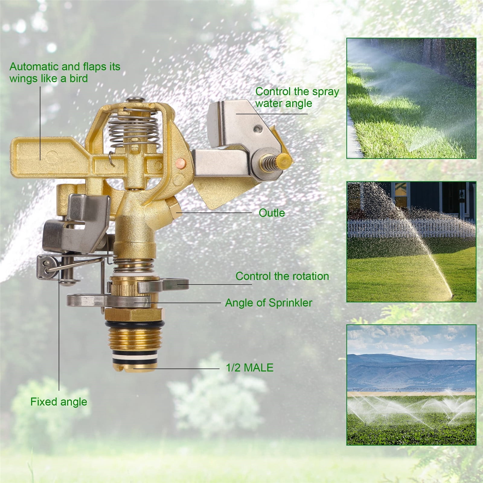 GlamourGarden 5600 sq Brass Impact Sprinklers, 2 Pack
