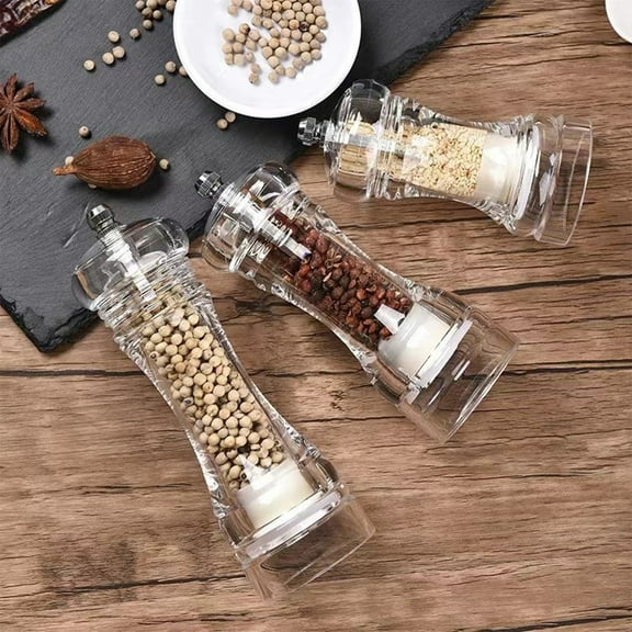 Pepper Grinder Seasoning Bottle - Transparent Acrylic Manual Mill, Ceramic Core for Customizable Coarse to Fine Grind, Kitchen Spice Tool