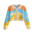 thumbnail image 3 of Women‘s Button Down Sweater Crop Tops Long Sleeve Color Block Knit Cardigan Lapel Spring Fall Outwear, 3 of 6