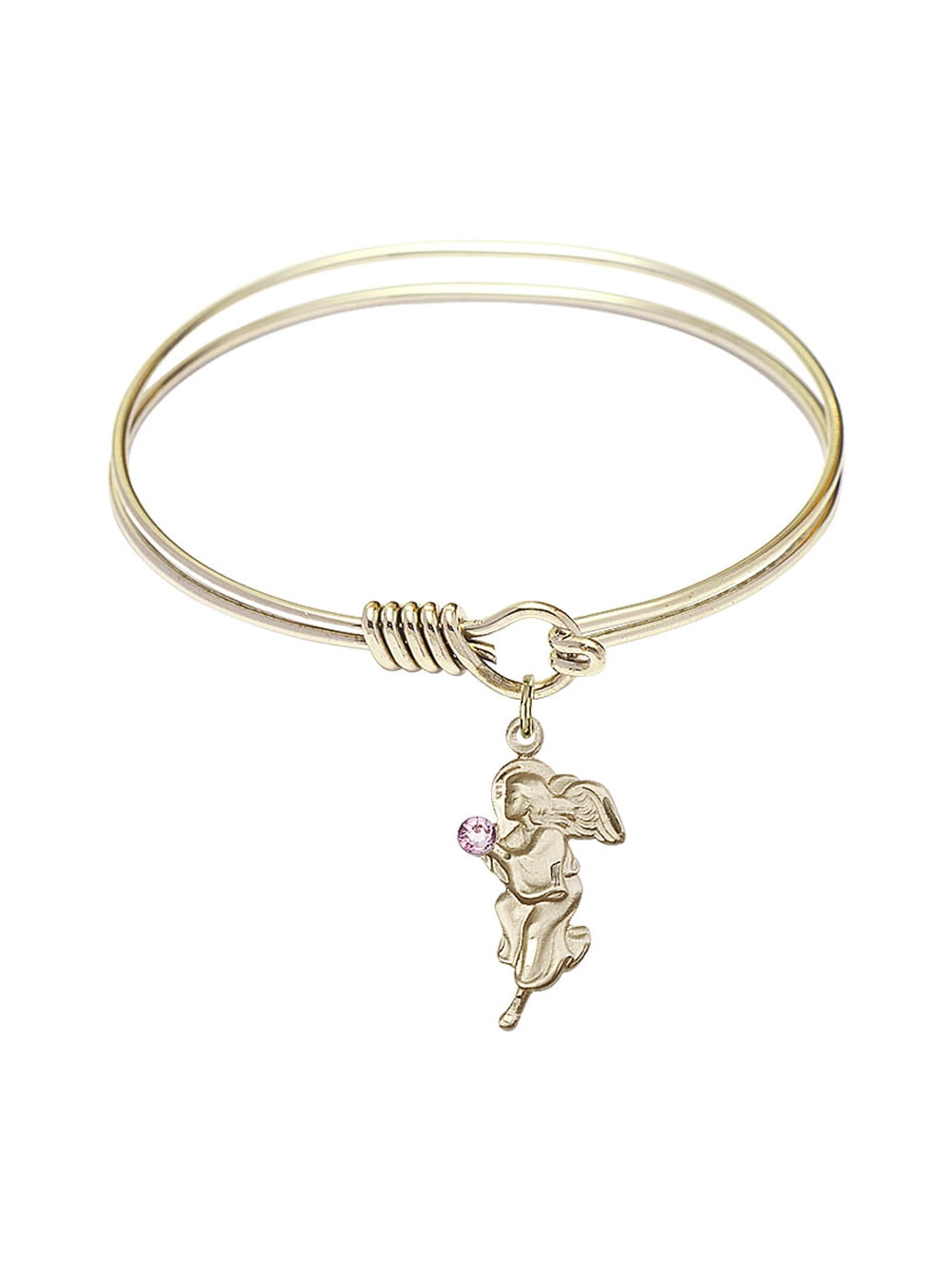 Guardian Angel Charm On A 6 1//4 Inch Round Eye Hook Bangle Bracelet