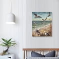 thumbnail image 4 of Acheng Bathroom Decor Blue Beach Seaside Seagull Picture Perching Bird by The Seashore Coastal Ocean Canvas Wall Art for Laundry Room Bedroom Living Room Decoration 12x16 in, 4 of 5