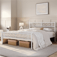 thumbnail image 2 of Yaheetech Metal Platform Bed with Arrow Design Headboard and Footboard, Full, White, 2 of 8