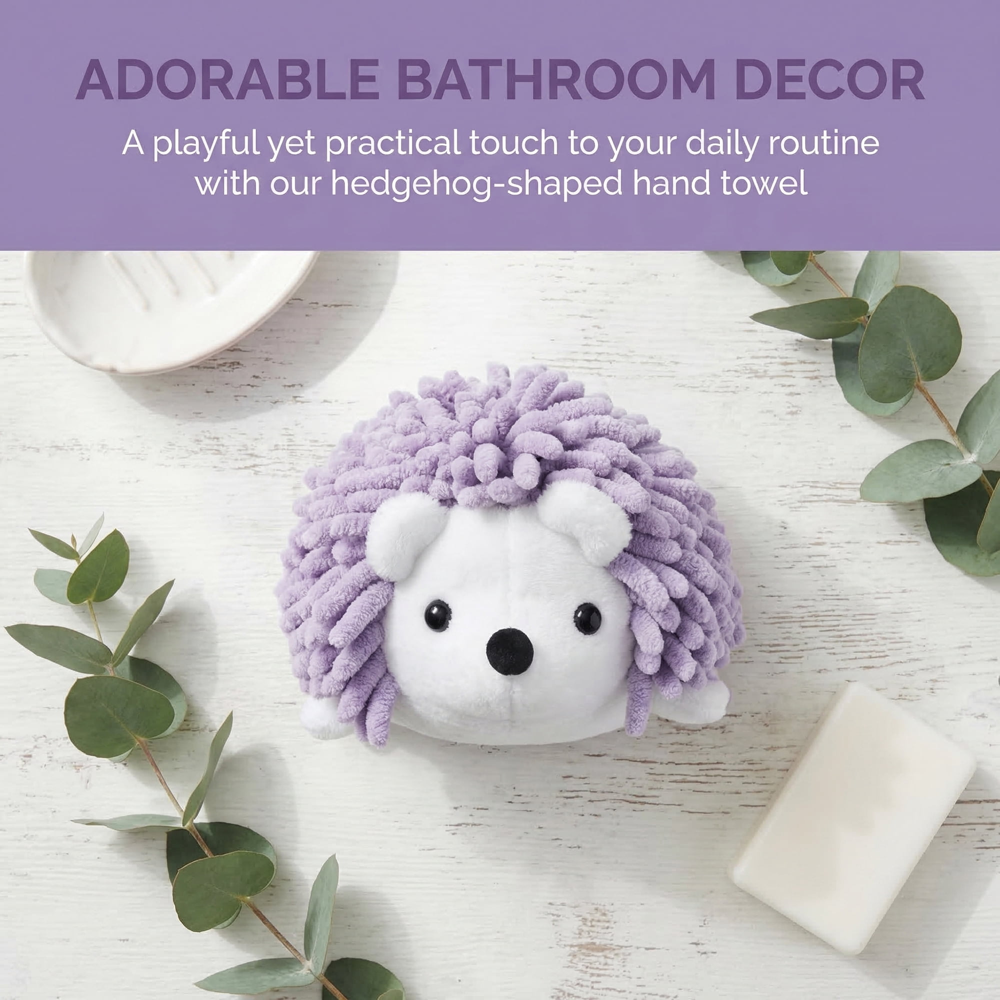 Unique Bargains Cute Animal Chenille Hanging Hand Towel for Kitchen Purple 10" x 6"
