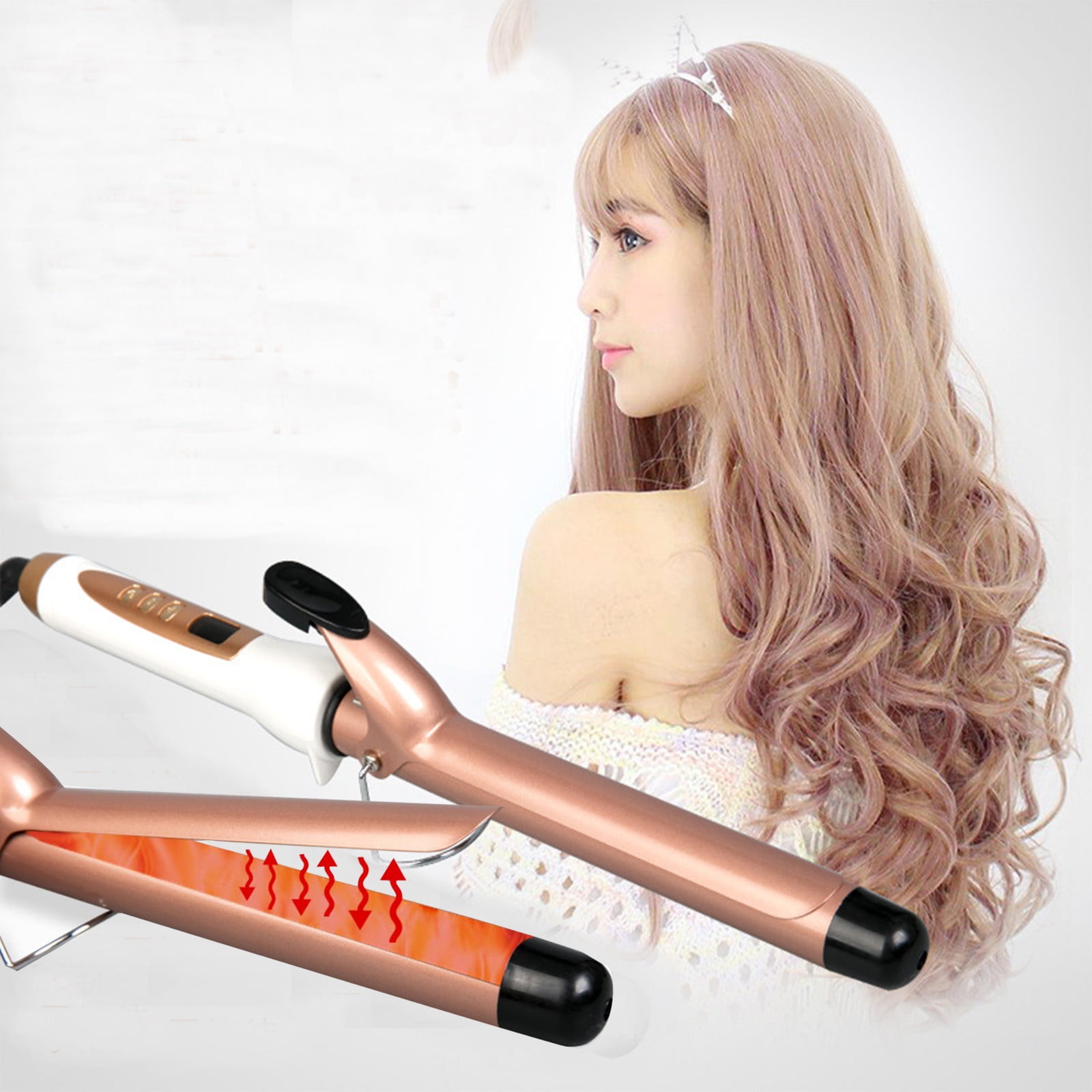 XZNGL Rose Gold Titanium 1.5 Inch Curling Iron 1 inch Barrel Produces Classic Curls For Use On Short Medium And Long Hair Gold. Walmart