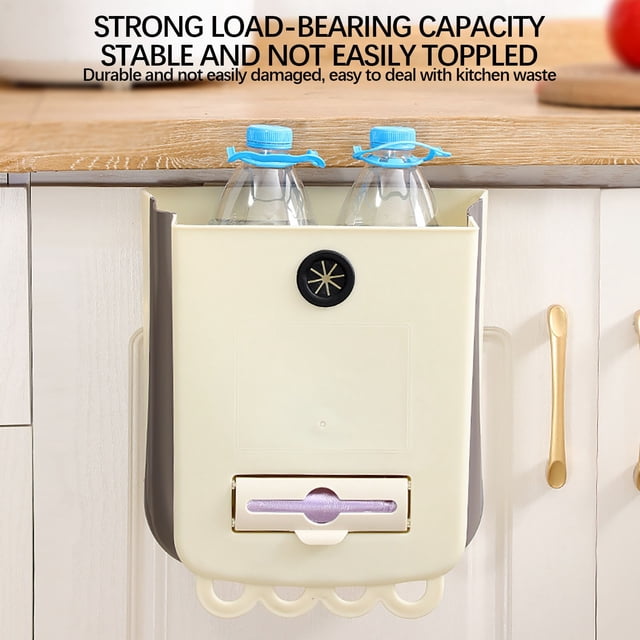 EGNMCR Household Folding Trash Can Wall-mounted Punch- Trash Can Large Kitchen Storage Bucket High-looking Hanging Trash Basket garbage can