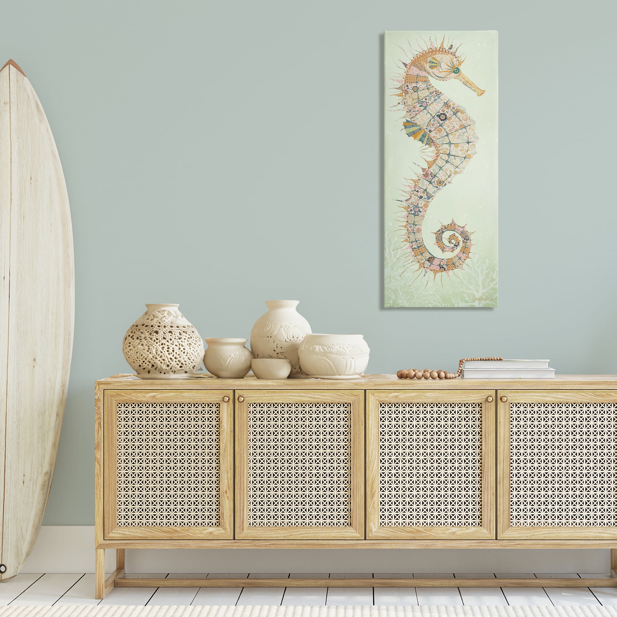 Stupell Industries Patterned Spikey Seahorse Animals & Insects Painting Gallery Wrapped Canvas Art Print Wall Art, 20 x 48