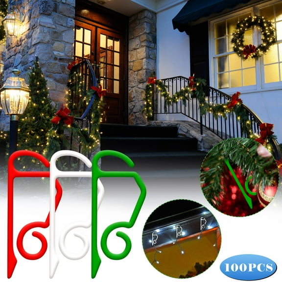 LEFTHIGH Home 100 Clips Holiday Clips Outdoor String Gutter Hooks Plastic Clip for Hanging Outdoor Lights Christmas