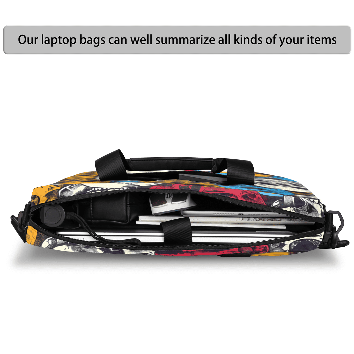 Herdesigns Skull Laptop Bag for Women Men, Computer Case Briefcase Messenger Bags, 15-15.6 inch Laptop Sleeve Shoulder Bag