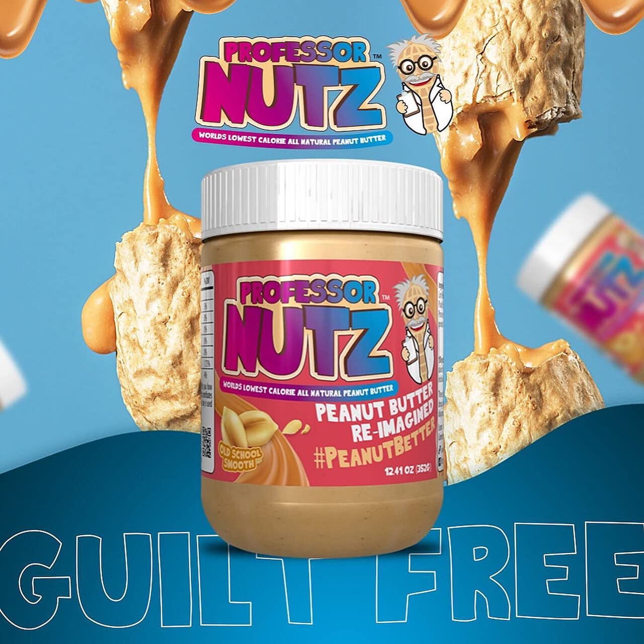 Professor Nutz Organic Peanut Butter- Low Calorie, Nut Butter, Natural Peanut Butter, Natural Fiber, Healthy Peanuts, Great source of Protein, 30 Essential Vitamins & Minerals - 12.41 Oz, Original Original 12.41 Ounce (Pack of 1)