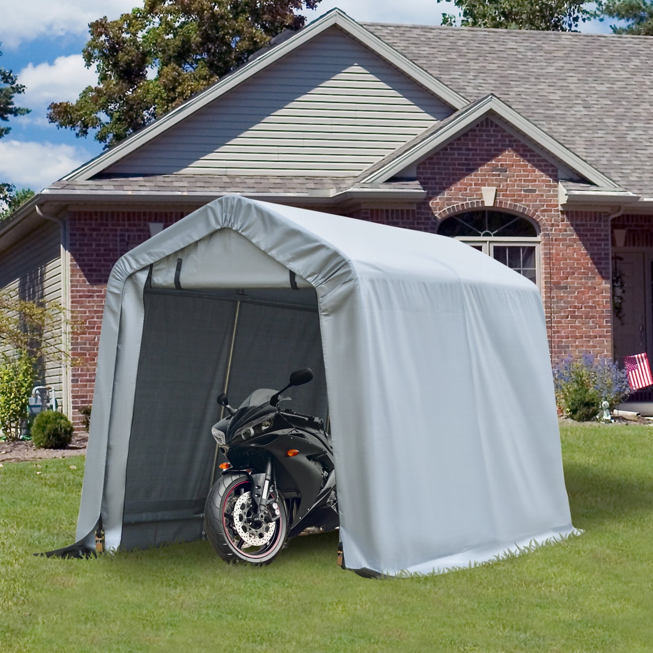 Outsunny 6' x 8' Portable Carport Garage Shelter with Anti-UV Cover, Heavy Duty Storage Tent for Vehicles, Motorcycles, Lawn Equipment, and Outdoor Tools Protection