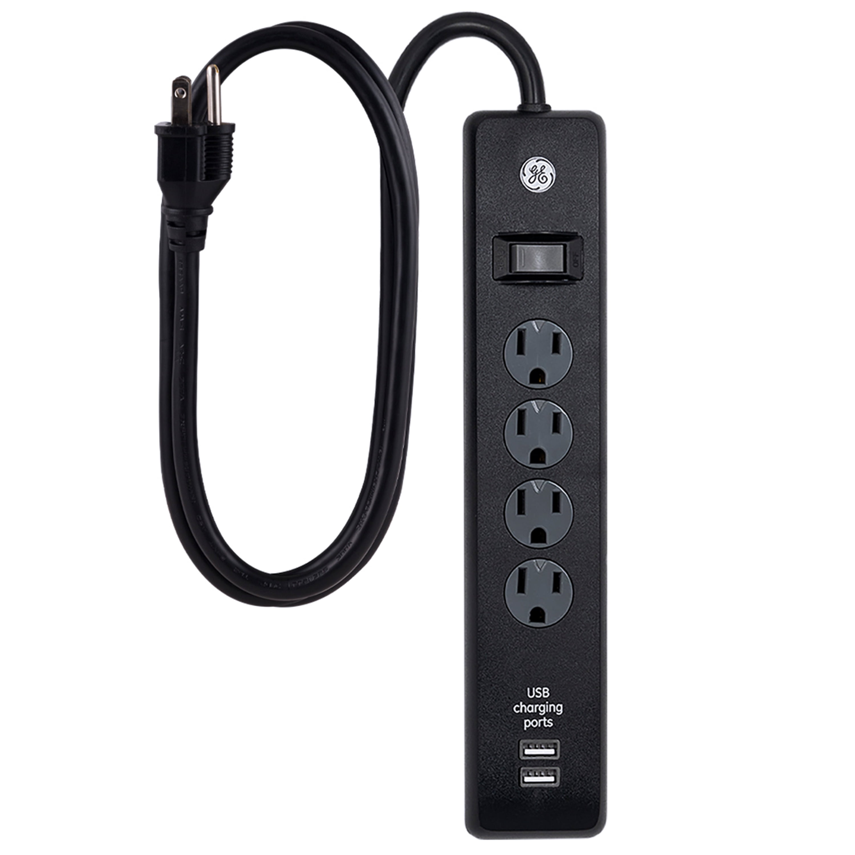 GE 4 Outlet 2 USB Port Power Strip Surge Protector, 3ft. Power Cord