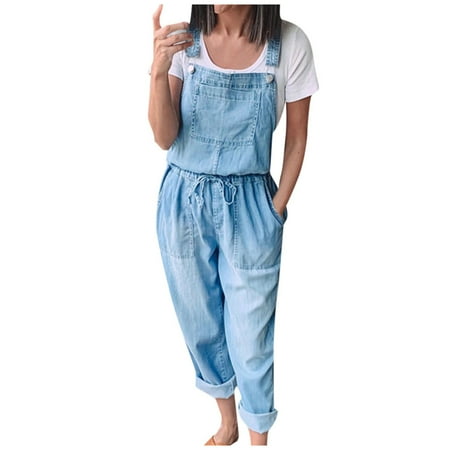 

WOXINDA Denim Wide Jumpsuit High Sleeveless Waisted Women Beach Playsuits Women s Jumpsuit Maternity Bib Overalls