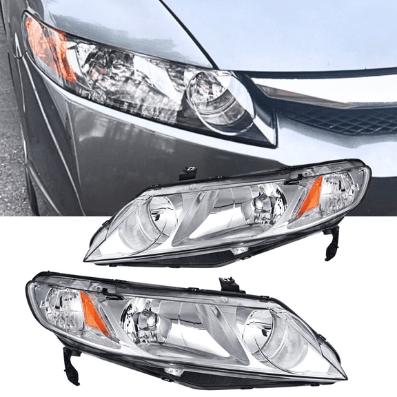 Compatible with 2006 2007 2008 2009 2010 2011 Civic Sedan 4 Door Headlight Assembly Headlamp Replacement Chrome Housing Amber Reflector