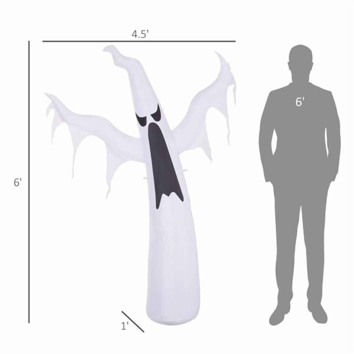 6FT Halloween Inflatable White Ghost, 3 White LED Lights, Weather-Resistant Polyester, Self-Inflating with Stakes/Ropes