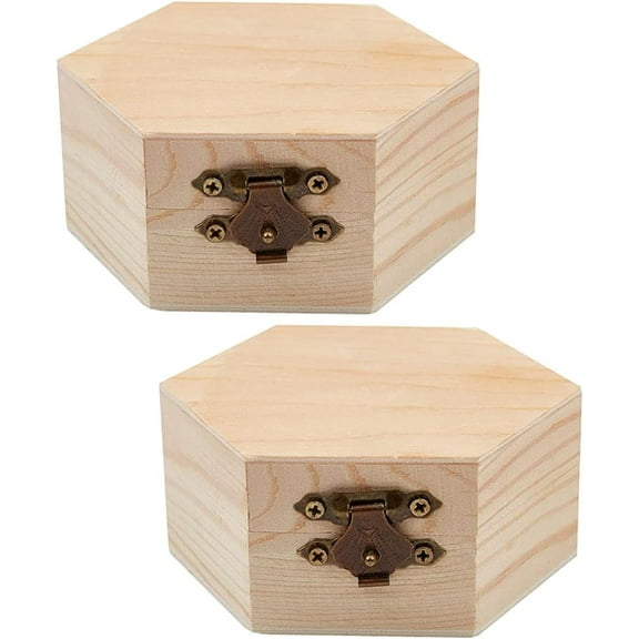 2PCS Unfinished Wood Box Wooden Storage Box with Hinged Lid and Front Clasp for DIY Easter Arts Hobbies Jewelry Box 3.6 x 3.4 Inch Beige