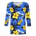 thumbnail image 5 of CYMMPU 3/4 Sleeve Blouses for Women Dressy Casual Round Neck Fall Trendy Shirts Loose Fit Tunic Tops Flower Pattern Spring Tops Lightweight Basic Tees Blue XL, 5 of 5
