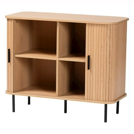 Baxton Studio Lucia Fluted Light Oak Wood Storage Cabinet
