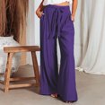 thumbnail image 4 of Pantalones Anchos Pantalones de pierna ancha informales para mujer con cordones, pantalones largos de verano a la moda (púrpura L) Kuymtek para Mujer Púrpura T L, 4 of 6