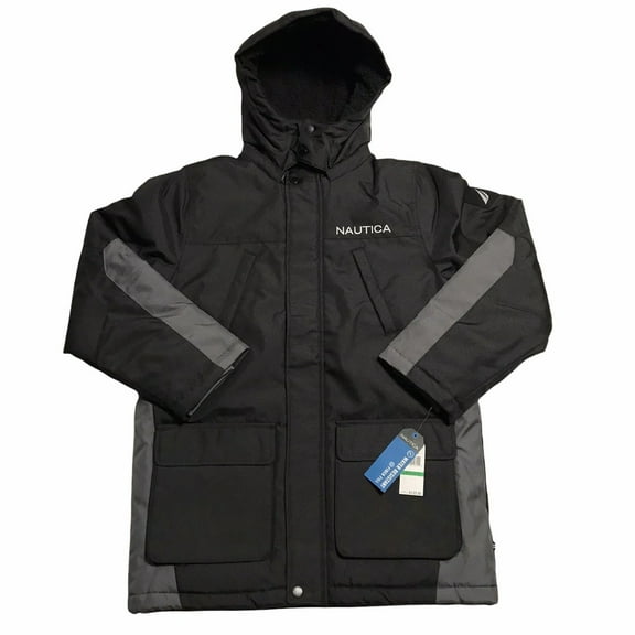 Nautica Youth Boys Snorkel Winter Jacket Size L (14-16) Black Gray Water Resistant