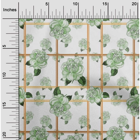 oneOone Cotton Jersey Mint Green Fabric Check|Leaves & Floral Artistic Sewing Fabric By The Yard Printed Diy Clothing Sewing Supplies 58 Inch Wide