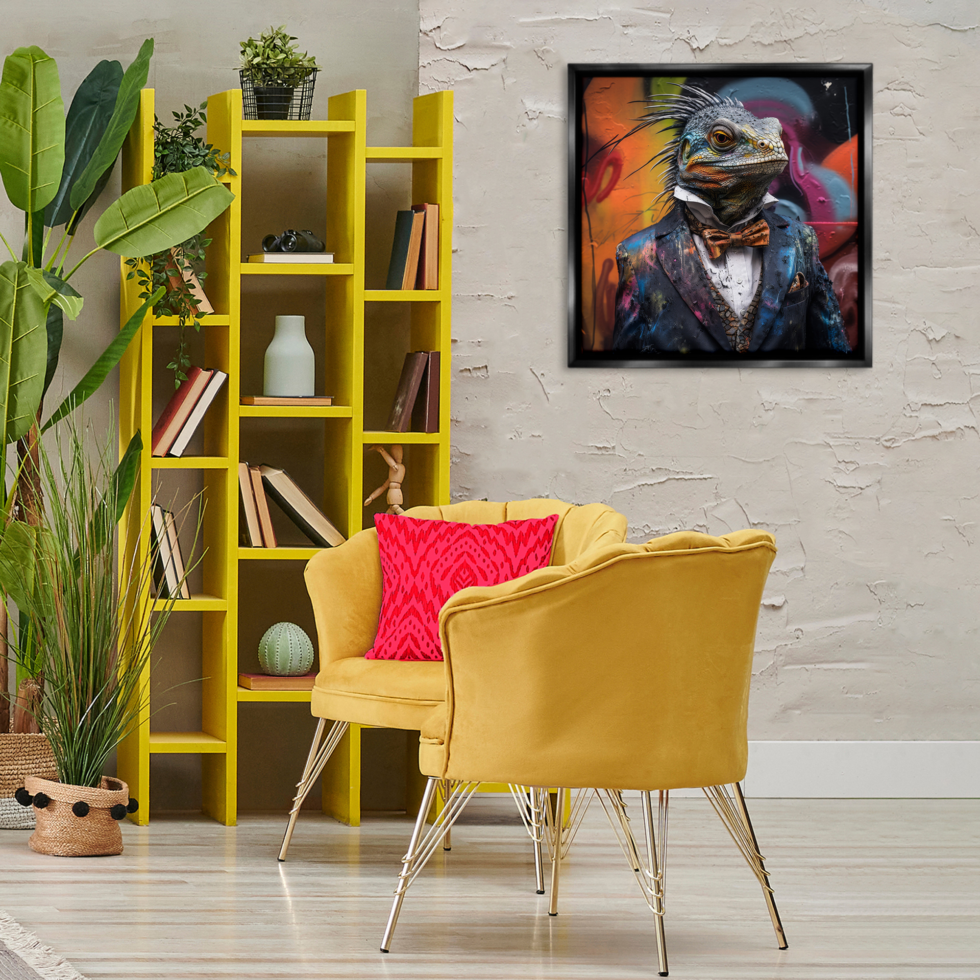 Stupell Industries Urban Graffiti Iguana Animals & Insects Painting Black Floater Framed Canvas Art Print Wall Art, 25 x 25