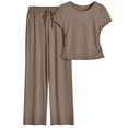 thumbnail image 7 of SUNBS 2 Piece Outfits Matching Summer Sweatsuit Lounge Set Womens Wide Leg Pants Side Ruching Crop Top, 7 of 7