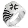 thumbnail image 1 of Stainless Steel Maltese Cross Needle Stripe Pattern Biker Style Polished Ring, 1 of 1