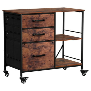 ZENSTYLE Storage Shelf 3 Drawer Rolling Stand Mobile File Cabinet for Home Office, Rustic Brown