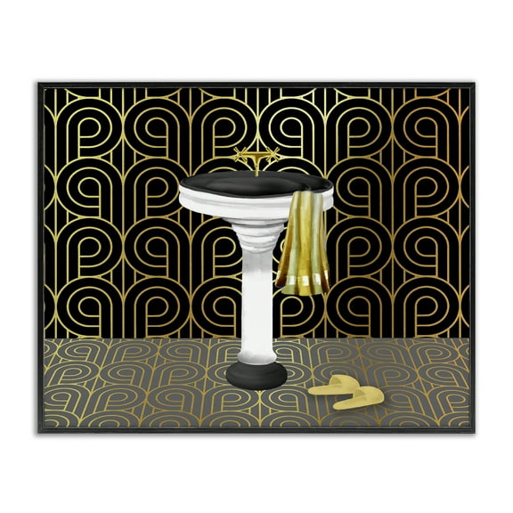Stupell Industries Bathroom Sink Deco Style Geometric Painting Black Framed Art Print Wall Art, 14 x 11