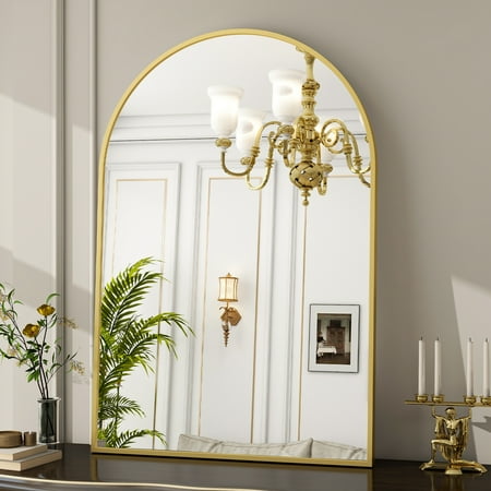 BEAUTYPEAK 26 x 38  Bathroom Mirror Wall Vanity Arched Mirror  Gold