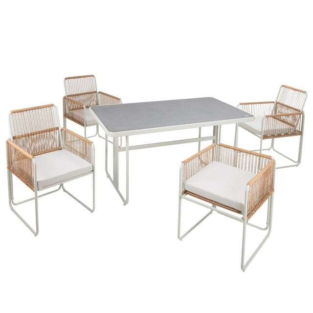 Comedor Exterior Sunset Para Patio Jardín 4 Personas Rattan KingsHouse beige 5 piezas