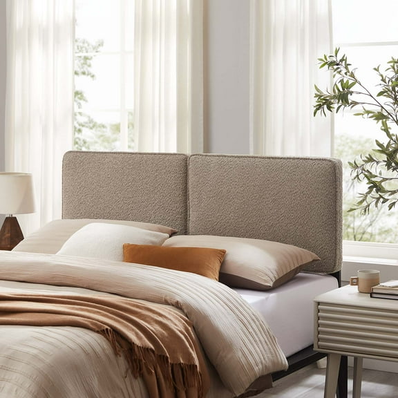 Modway Lindee Boucle Fabric Full Headboard in Oatmeal