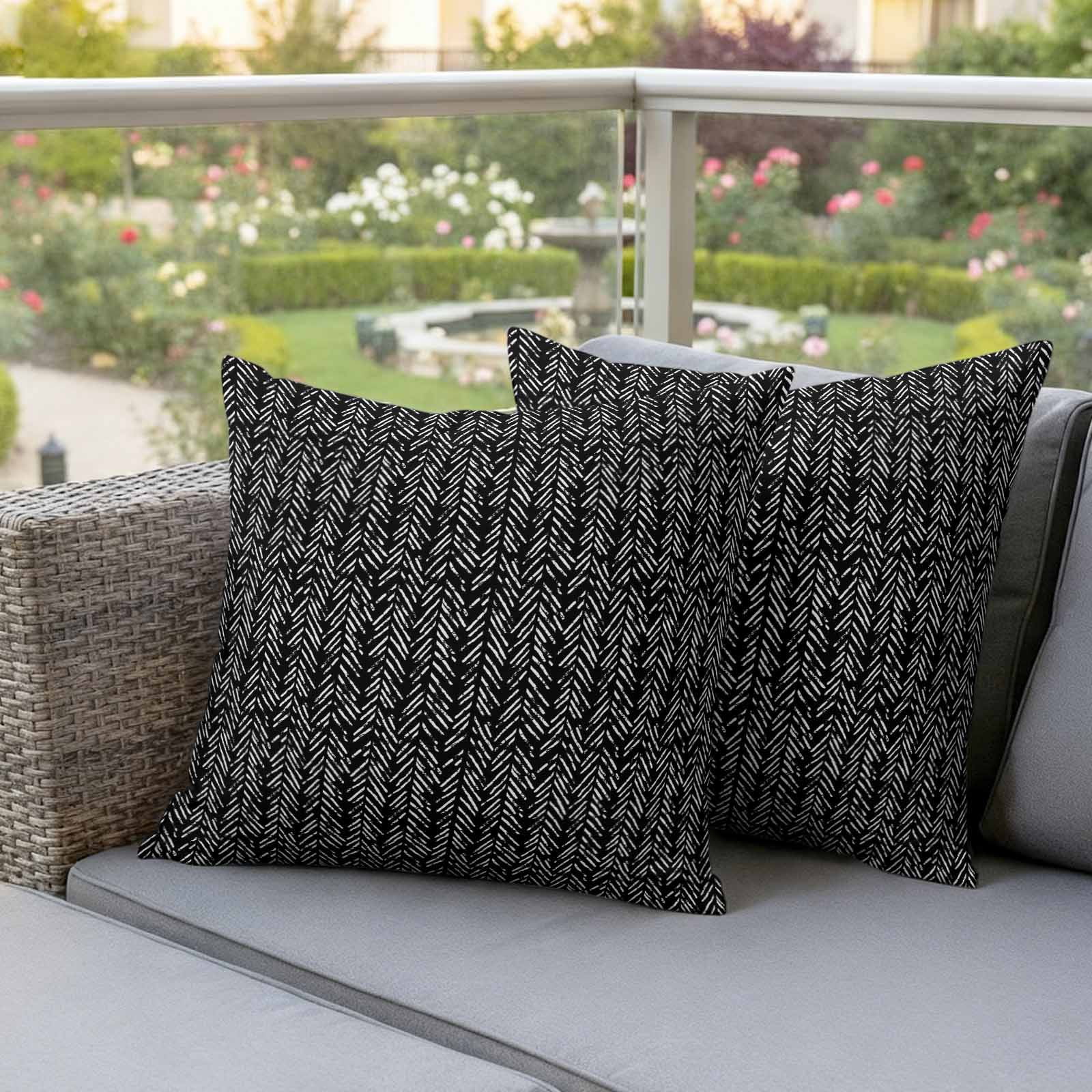 Black White Striped Outdoor Waterproof Pillow Covers, Abstract Modern Art Irregular Stripe Decorative Square Throw Pillowcase Sofa Cushion Sham for Patio/Couch/Chair, 26"x26" 2 Pack