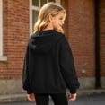 thumbnail image 4 of Girls Solid Color Ruched Sleeve Zip Up Hoodie Jacket, Casual Fleece Lined Pocket Hooded Sweatshirt for Kids Fall Winter Daily Wear(Black,8-9 Years), 4 of 5