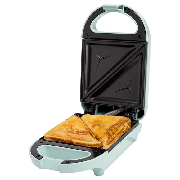 Tasty Mini sandwichera, hace sándwiches, paninis, queso a la parrilla, postres, resultados rápidos, fácil limpieza, 600 W, aguamarina