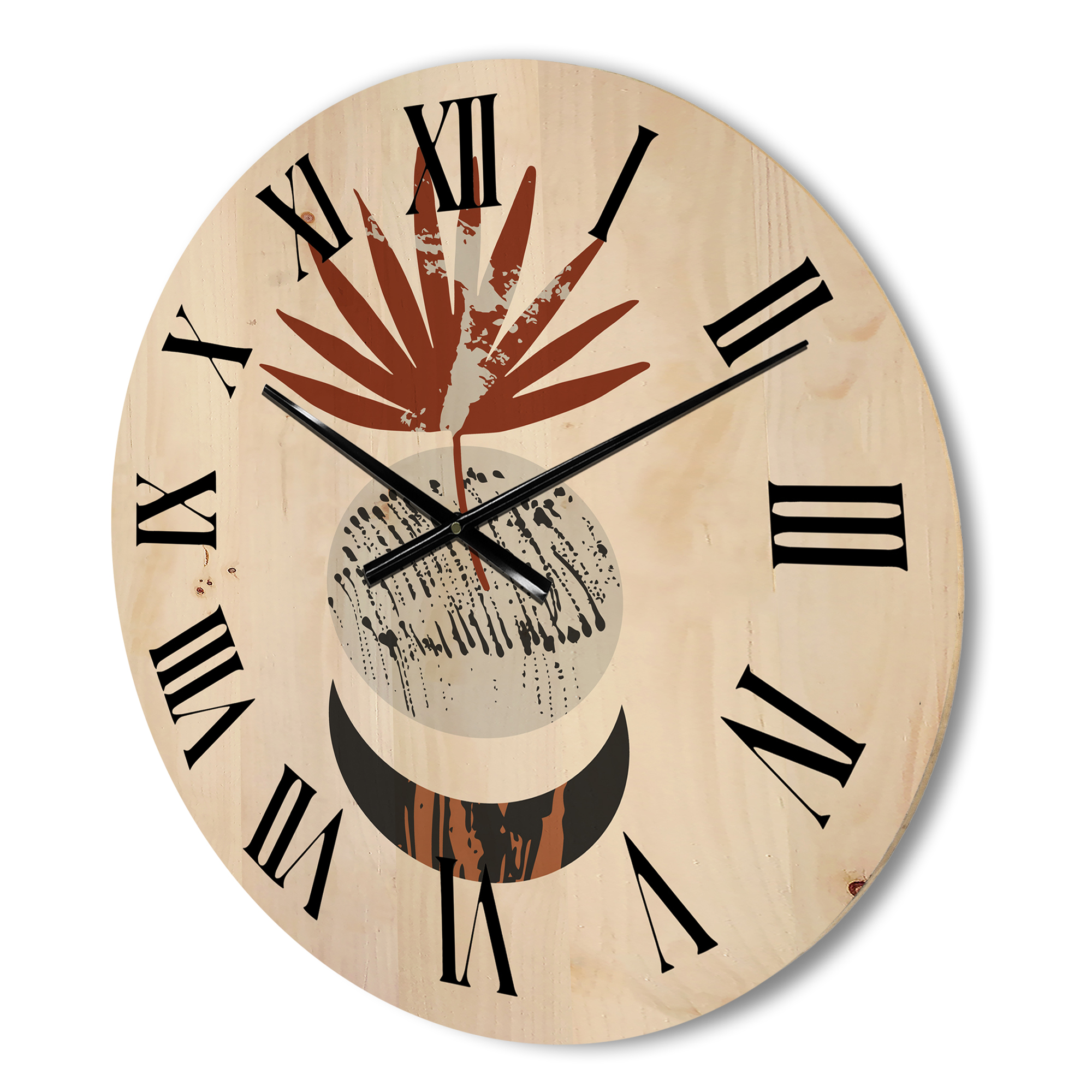 Designart 'Sun and Moon Shapes In Retro Terracotta Tones V' Modern Wood Wall Clock