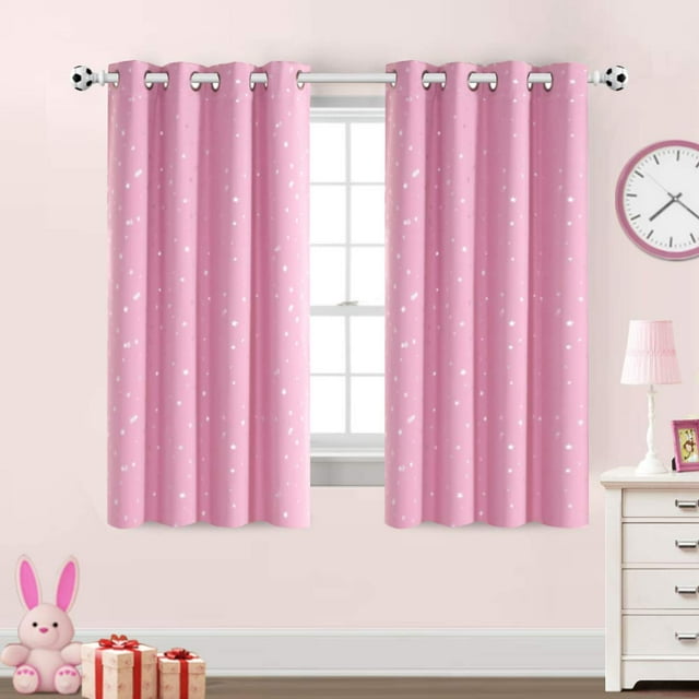 PrinceDeco Cortinas opacas para dormitorio con aislamiento térmico, cortinas plateadas con estrellas brillantes para niñas, con ojales antiguos, tratamiento de ventana superior, 2 paneles para guarder