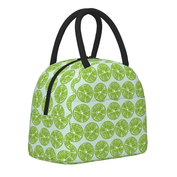 Logiee Green Lemon Slices Print Lunch Bag for Women & Men,Adult Insulated Lunch Box,Food Lunch Containers,Reusable High Capacity Lunch Tote Bags for Work, Travel, Outdoor
