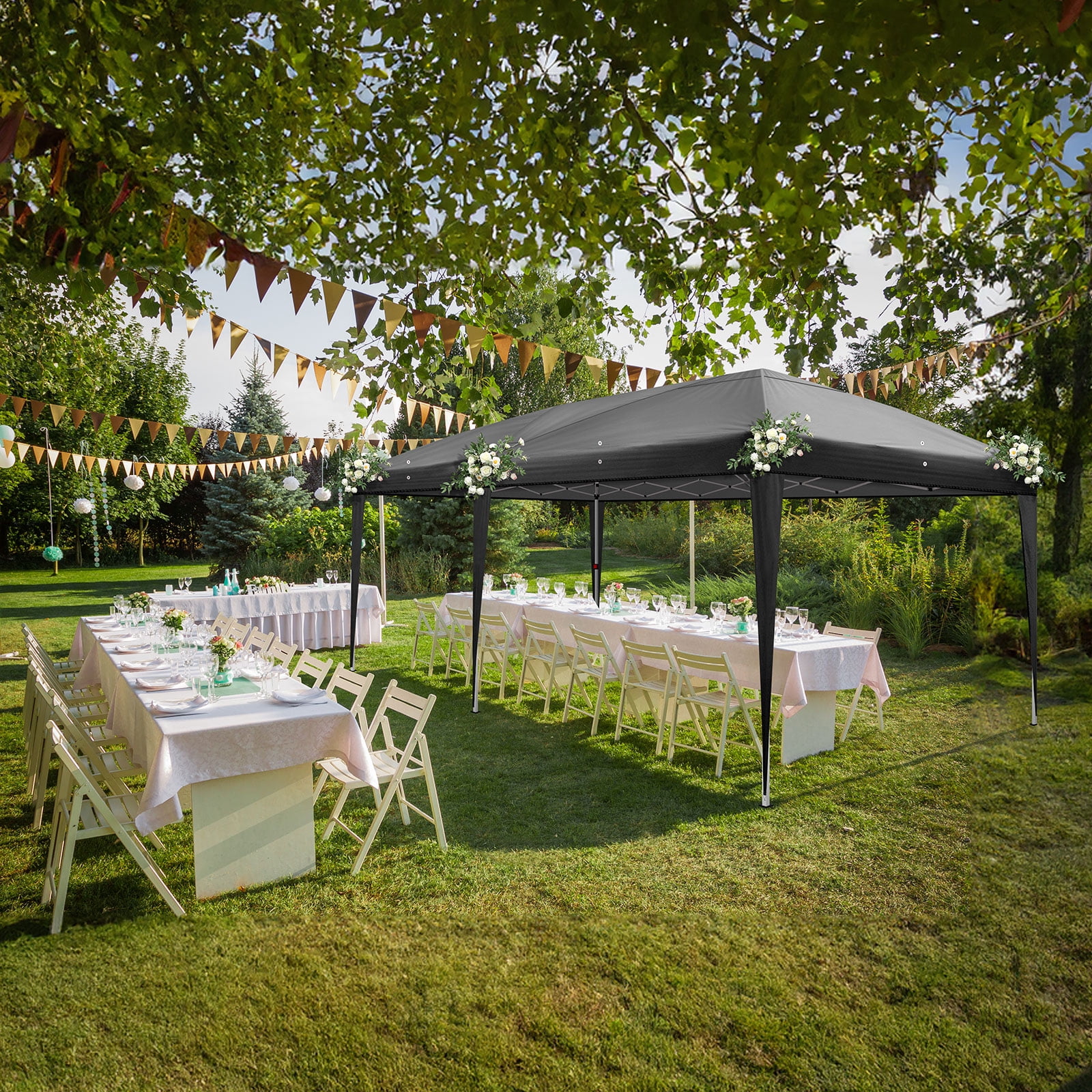 10'x20' Instant Pop Up Canopy Tent Black, No Sidewalls, 28/22mm Powder Coated Steel Frame, 10x20mm Crossbar, 210D Oxford Folding Outdoor Tent with Carry Bag, No Sandbags