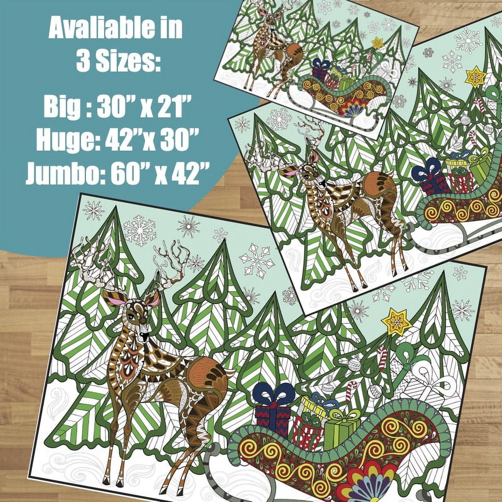 Giant Coloring Poster - Premium Jumbo Coloring Sheets for Kids & Adults with Thick Bleed-Resistant Pages, Use on Floor, Wall, or Table, Use With Alcohol Based Markers (30" x 21", Sleigh)
