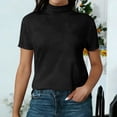 thumbnail image 7 of Helii Women's Tops Mock Neck Solid Color Embroidered Short Sleeve T-Shirt Loose Soft Basic Tops Dressy Casual Summer Daily Outfits Black L, 7 of 7