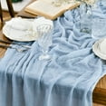 thumbnail image 2 of Smile 6PCS Ice Blue Cheesecloth Table Runner 31 x 118 Inch Rustic Gauze Boho Chair Sashes for Bridal Shower Wedding Party Catering Home Decoration Supplies, 2 of 6
