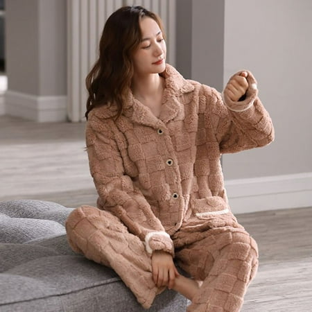 

QWZNDZGR Pajama Couple Man And Woman Winter Flannel Sleepwear Warm Fleece Couple Pajamas Set Women Pyjamas Men Pijamas Home Clothes Suits